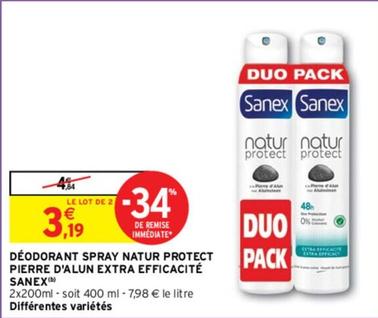 Sanex - Déodorant Spray Natur Protect Pierre D'Alun Extra Efficacité offre à 3,19€ sur Intermarché Express