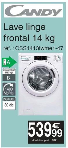 Candy - Lave Linge Frontal 14 Kg CSS1413TWME1-47 offre à 539,99€ sur Cora