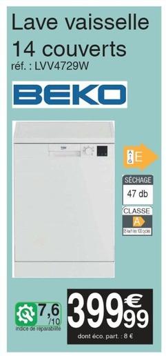 Beko - Lave Vaisselle 14 Couverts LVV4729W  offre à 399,99€ sur Cora