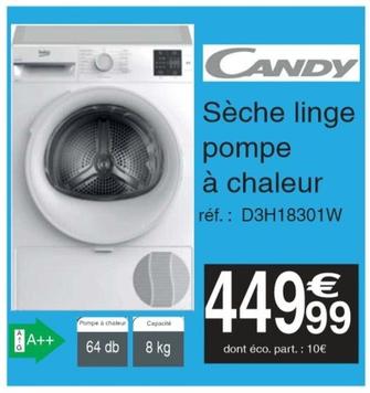 Candy - Sèche Linge Pompe À Chaleur D3H18301W  offre à 449,99€ sur Cora