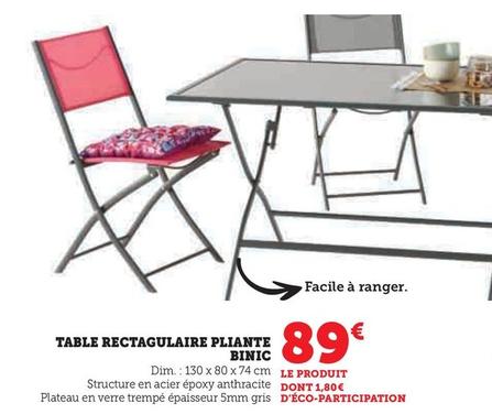 Table Rectagulaire Pliante Binic offre à 89€ sur Super U