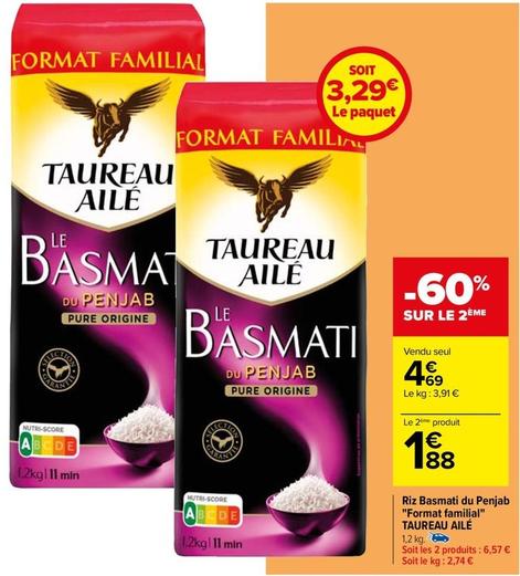 Taureau Ailé - Riz Basmati Du Penjab "Format Familial" offre à 4,69€ sur Carrefour Contact