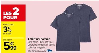 T Shirt Uni Homme offre à 3,49€ sur Carrefour Contact