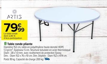 Artis - Table Ronde Pliante offre à 79,99€ sur Carrefour Contact