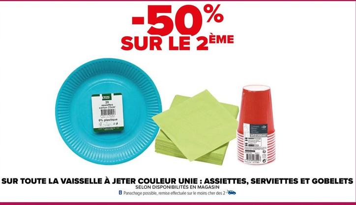 Sur Toute La Vaisselle À Jeter Couleur Unie: Assiettes, Serviettes Et Gobelets offre sur Carrefour Contact