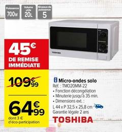 Toshiba - Micro-Ondes Solo TM020MM-22 offre à 64,99€ sur Carrefour Contact