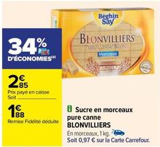 Béghin Say - Sucre En Morceaux Pure Canne Blonvilliers offre à 1,88€ sur Carrefour Contact