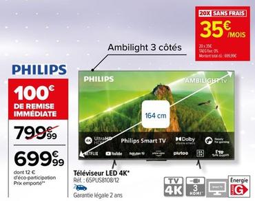 Philips - Téléviseur Led 4k Réf.: 65PUS8108/12 offre à 699,99€ sur Carrefour Contact