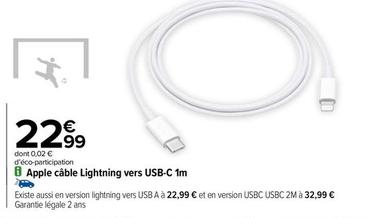 Apple - Cable Lightning Vers USB-C 1M  offre à 22,99€ sur Carrefour Contact
