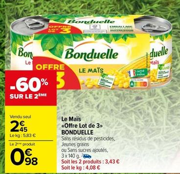 Bonduelle - Le Maïs Offre Lot De 3 offre à 2,45€ sur Carrefour Contact