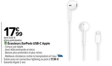 Apple - Écouteurs EarPods USB-C  offre à 17,99€ sur Carrefour Drive
