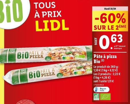 Toque Du Chef - Pâte À Pizza Bio offre à 1,59€ sur Lidl