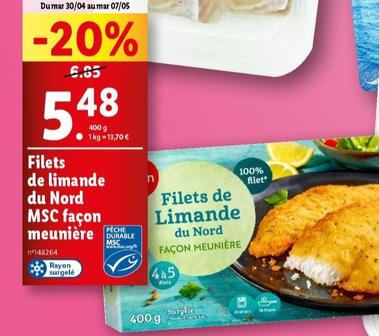 Filets De Limande Du Nord Msc Façon Meunière offre à 5,48€ sur Lidl