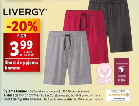 Livergy - Short De Pyjama Homme offre à 3,99€ sur Lidl