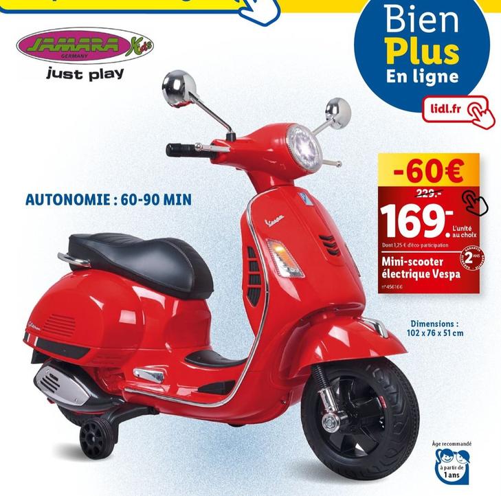 Mini-scooter Électrique Vespa offre à 169€ sur Lidl
