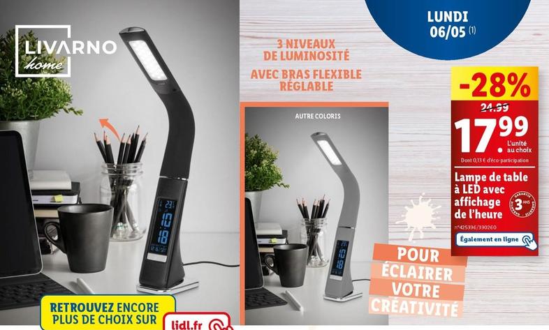 Livarno Home - Lampe De Table À Led Avec Affichage De L'Heure offre à 17,99€ sur Lidl