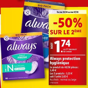 Always - Protection Hygiènique offre à 3,49€ sur Lidl