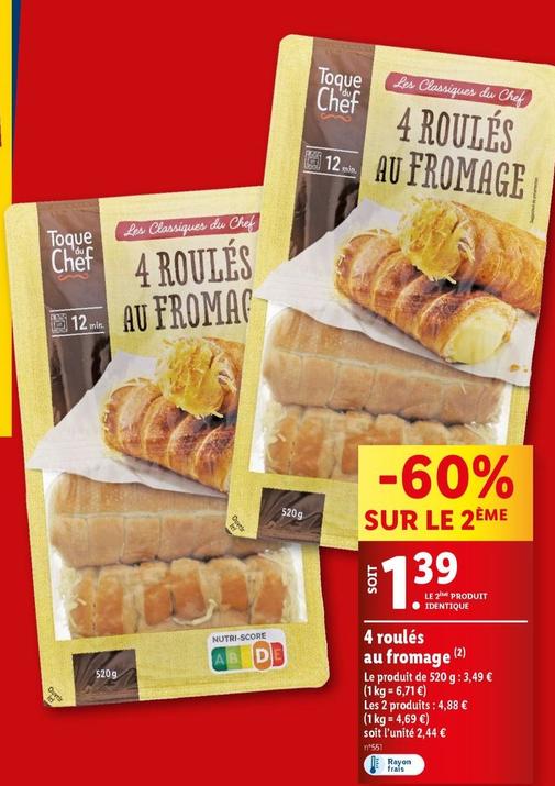 Toque Du Chef - 4 Roulés Au Fromage offre à 3,49€ sur Lidl