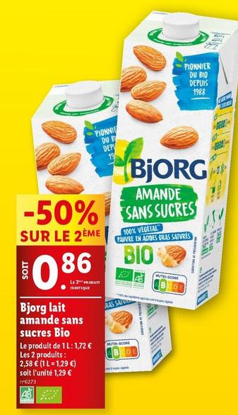 Bjorg - Lait Mande Sans Sucres Bio offre à 1,72€ sur Lidl