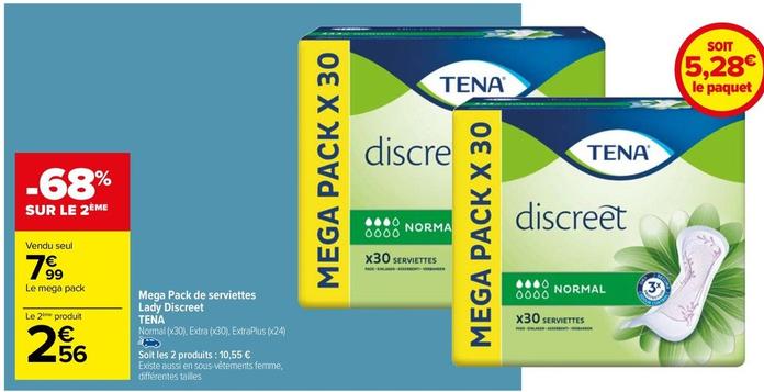 Tena - Mega Pack De Serviettes Lady Discreet offre à 7,99€ sur Carrefour Express