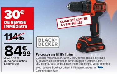 Black & Decker - Perceuse Sans Fil 18V Lithium offre à 84,99€ sur Carrefour City