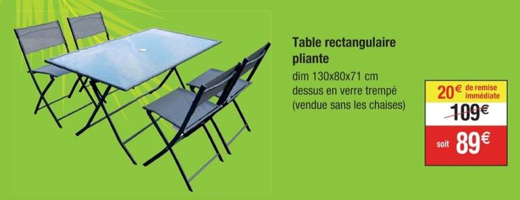 Table Rectangulaire Pliante offre à 89€ sur Cora