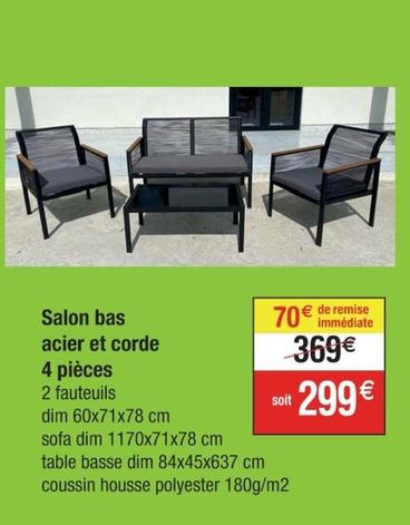 Salon Bas Acier Et Corde 4 Pièces offre à 299€ sur Cora