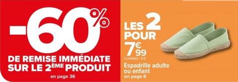 Espadrille Adulte Ou Enfant  offre à 7,99€ sur Carrefour