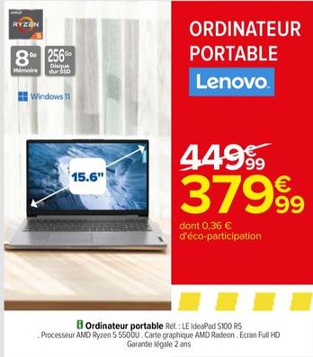 Lenovo - Ordinateur Portable offre à 379,99€ sur Carrefour