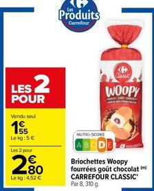 Carrefour - Briochettes Woopy Fourrées Goût Chocolat Classic offre à 1,55€ sur Carrefour