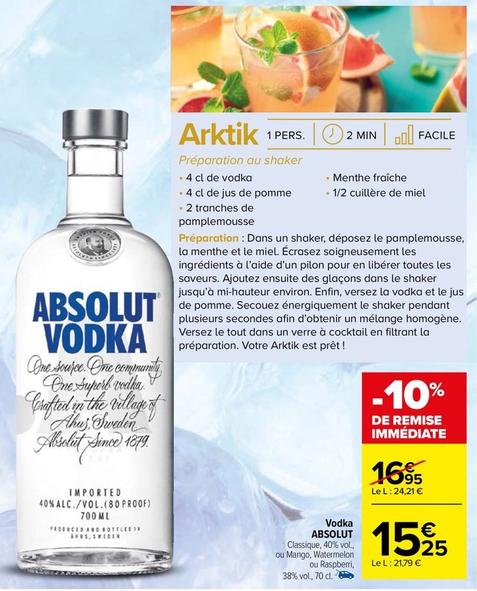 Absolut - Vodka offre à 15,25€ sur Carrefour