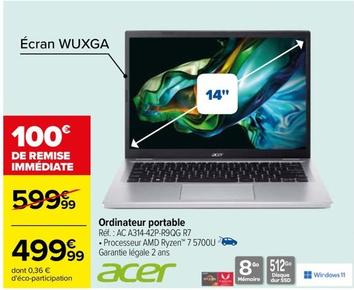 Acer - Ordinateur Portable offre à 499,99€ sur Carrefour