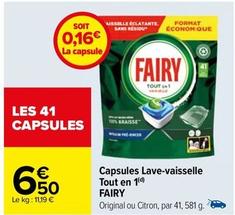 Fairy - Capsules Lave Vaisselle Tout En 1  offre à 6,5€ sur Carrefour
