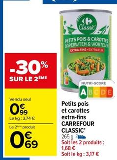Carrefour - Petits Pois Et Carottes Extra Fins Classic offre à 0,99€ sur Carrefour Market