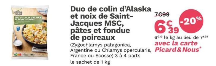Picard - Duo De Colin D'alaska Et Noix De Saint- Jacques Msc, Pâtes Et Fondue De Poireaux offre à 6,39€ sur Picard