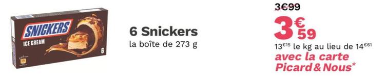 Snickers - 6 offre à 3,59€ sur Picard