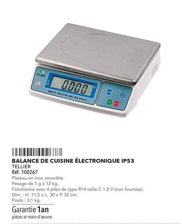 Tellier - Balance De Cuisine Électronique IP53  offre sur Metro