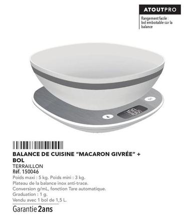 Terraillon - Balance De Cuisine Macaron Givrée + Bol offre sur Metro