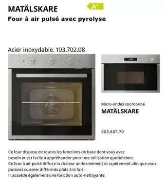 Ikea - Matälskare Four À Air Pulsé Avec Pyrolyse / Micro-ondes Coordonné offre sur IKEA