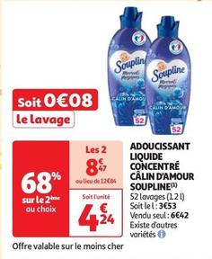 Soupline - Adoucissant Liquide Concentré Câlin D'amour offre à 6,42€ sur Auchan Supermarché