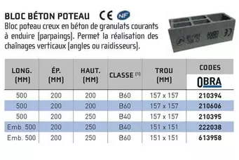 Bloc Béton Poteau offre sur Chausson Matériaux