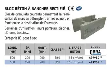 Bloc Béton À Bancher Rectifié  offre sur Chausson Matériaux
