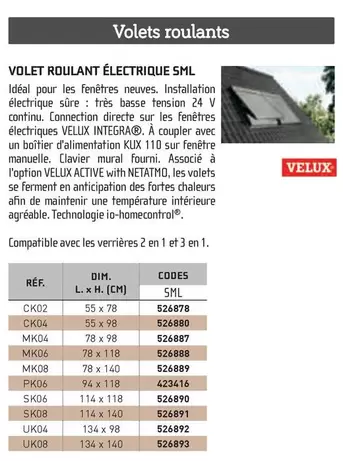Velux - Volet Roulant Électrique SML offre sur Chausson Matériaux
