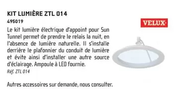 Kit Lumière Ztl 014 offre sur Chausson Matériaux