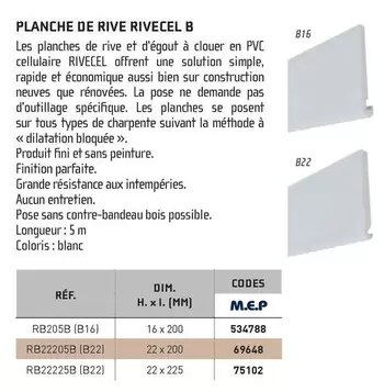 Planche De Rive Rivecel B offre sur Chausson Matériaux