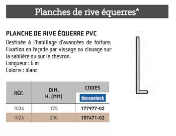 Deceuninck - Planches De Rive Équerres PVC  offre sur Chausson Matériaux