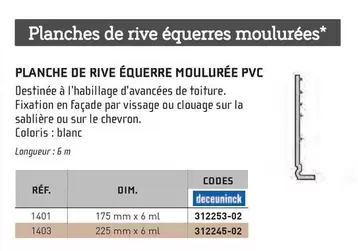 Deceuninck - Planche De Rive Équerre Moulurée PVC  offre sur Chausson Matériaux