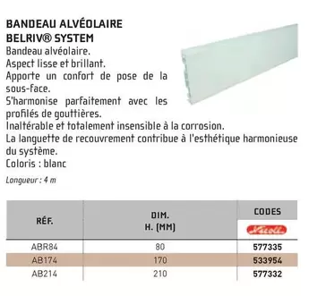 Bandeau Alveolaire Belriv System offre sur Chausson Matériaux