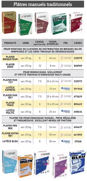 Siniat - Platres Manuels Traditionnels offre sur Chausson Matériaux