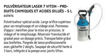 Pulvérisateur Laser 7 Viton - Pro- Duits Chimiques Et Acides Dilués offre sur Chausson Matériaux